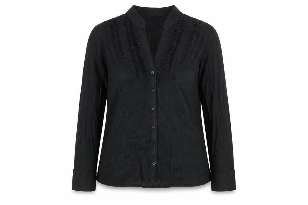 John Richmond Womens Black Cotton Basic Button-Up Size 10 V-Neck - Pleated Lace Trim