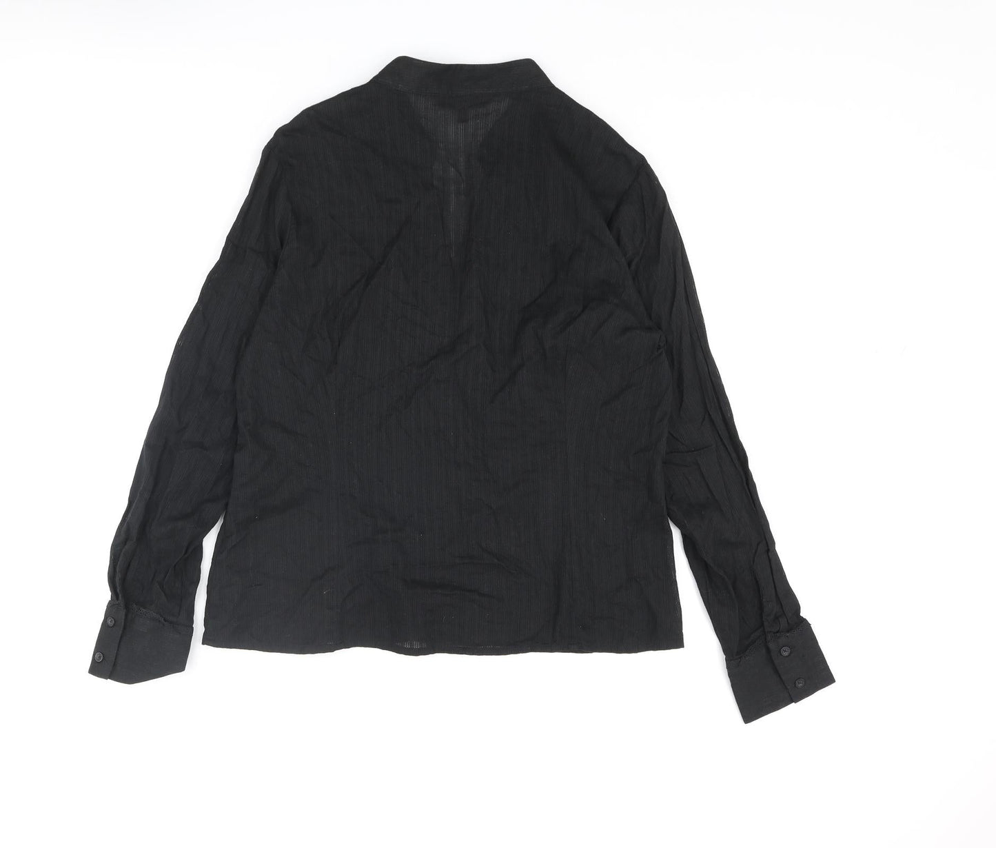 John Richmond Womens Black Cotton Basic Button-Up Size 10 V-Neck - Pleated Lace Trim