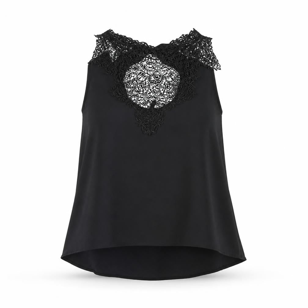 Nella Fantasia Womens Black Polyester Camisole Blouse Size M Mock Neck - Lace Bow
