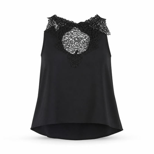 Nella Fantasia Womens Black Polyester Camisole Blouse Size M Mock Neck - Lace Bow
