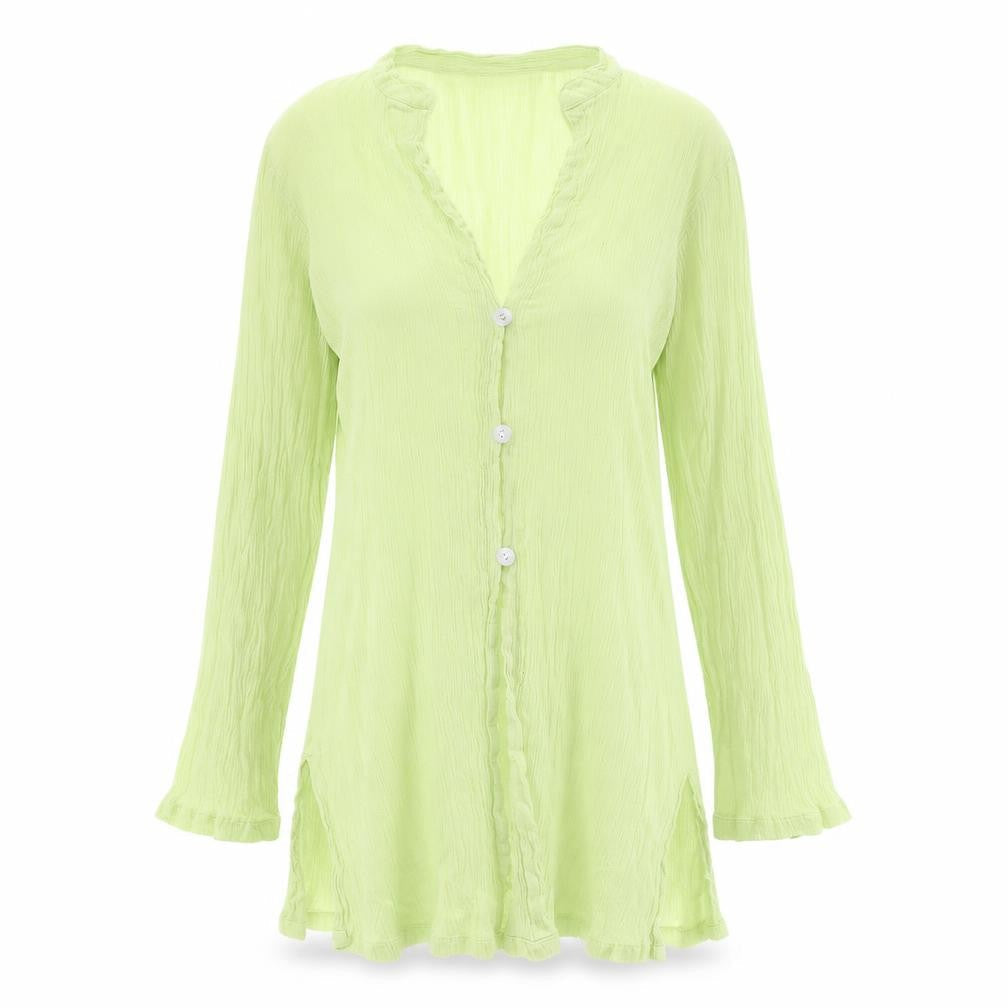 M&Co Womens Green Cotton Basic Button-Up Size 14 V-Neck