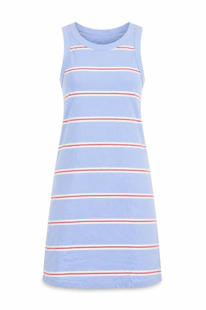Marks & Spencer Womens Blue Striped Cotton Tank Dress Size S Round Neck Pullover