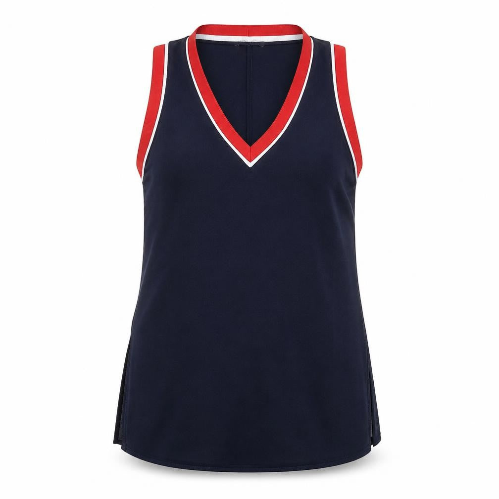 Limited Edition Womens Blue Polyester Basic Tank Size 6 V-Neck - Blouse, Elastic Stripe Detail