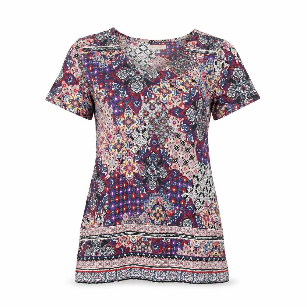 Per Una Womens Multicoloured Geometric Viscose Tunic T-Shirt Size 14 V-Neck - Belted