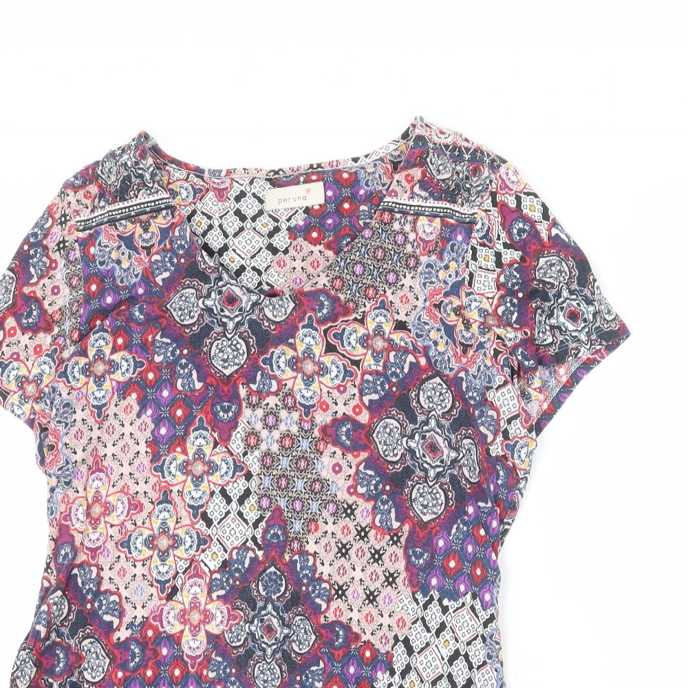 Per Una Womens Multicoloured Geometric Viscose Tunic T-Shirt Size 14 V-Neck - Belted