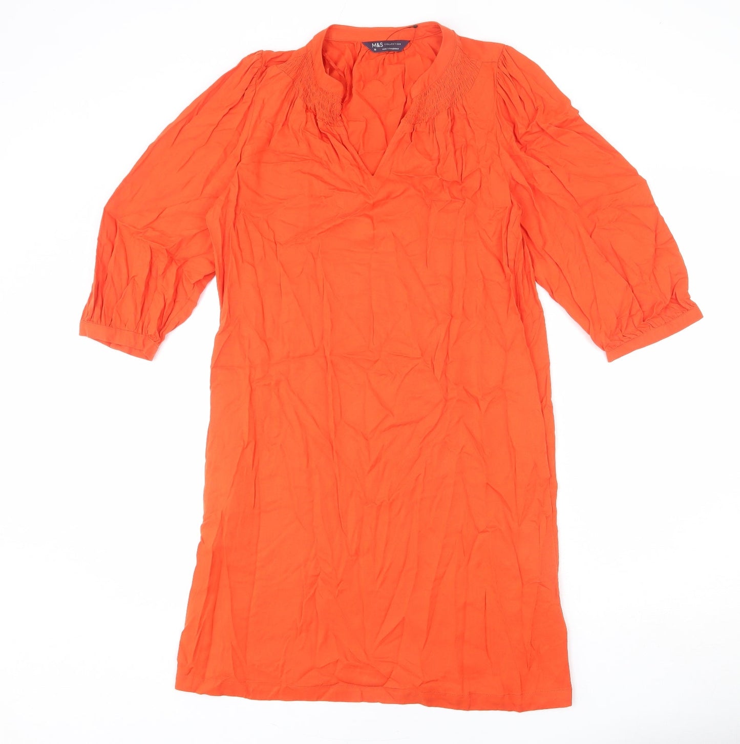 Marks and Spencer Womens Orange Viscose Sheath Size 10 V-Neck Pullover