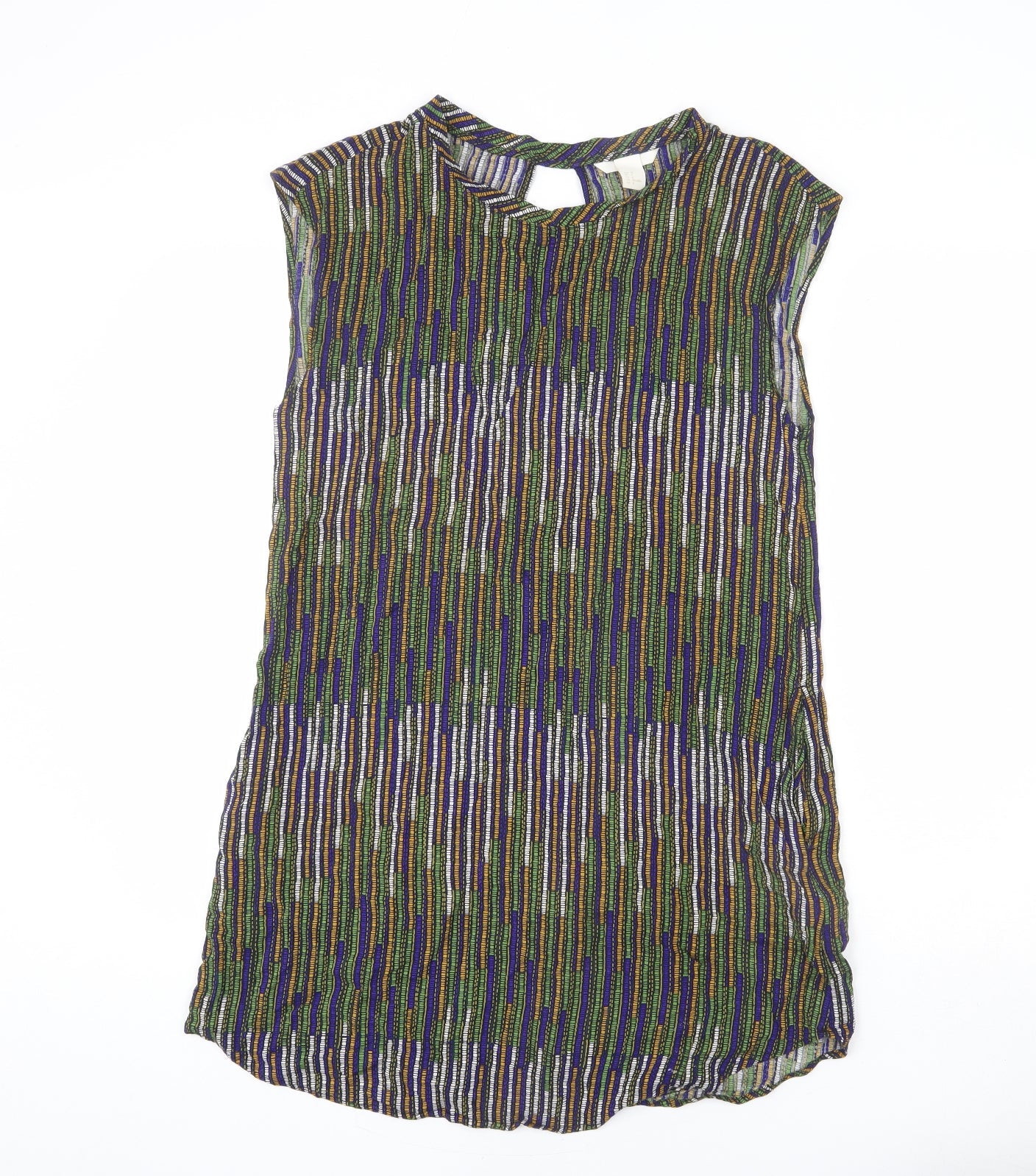 H&M Womens Multicoloured Geometric Viscose Sheath Size 12 Round Neck Pullover - Keyhole Cut Out