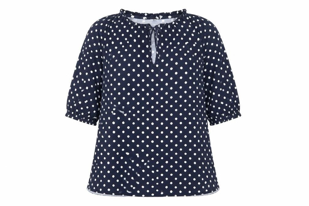 JD Williams Womens Black Polka Dot Viscose Tunic T-Shirt Size 14 Round Neck - Keyhole Cut Out