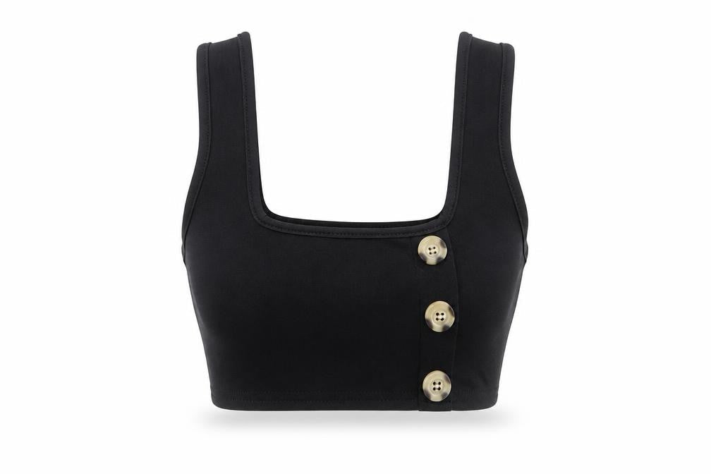 I SAW IT FIRST Womens Black Polyester Cropped Tank Size 6 Square Neck - Button Detail