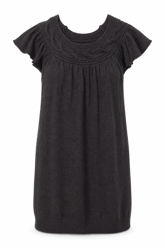 HOOCH Womens Grey Viscose Jumper Dress Size 12 Round Neck Pullover - Flared Shoulder, Cable Knit