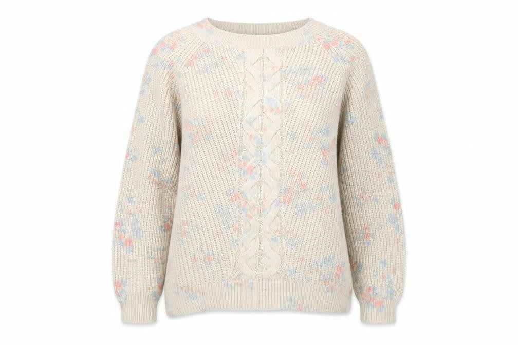 Monsoon Womens Ivory Round Neck Floral Acrylic Pullover Jumper Size L
