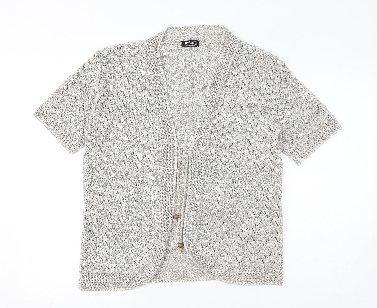 Pulse Womens Ivory V-Neck Polyester Cardigan Jumper Size M - Size M-L, Tie, Wooden Beads