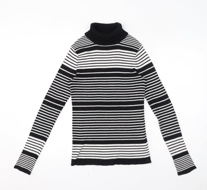 Forever 21 Womens Black Roll Neck Striped Rayon Pullover Jumper Size L