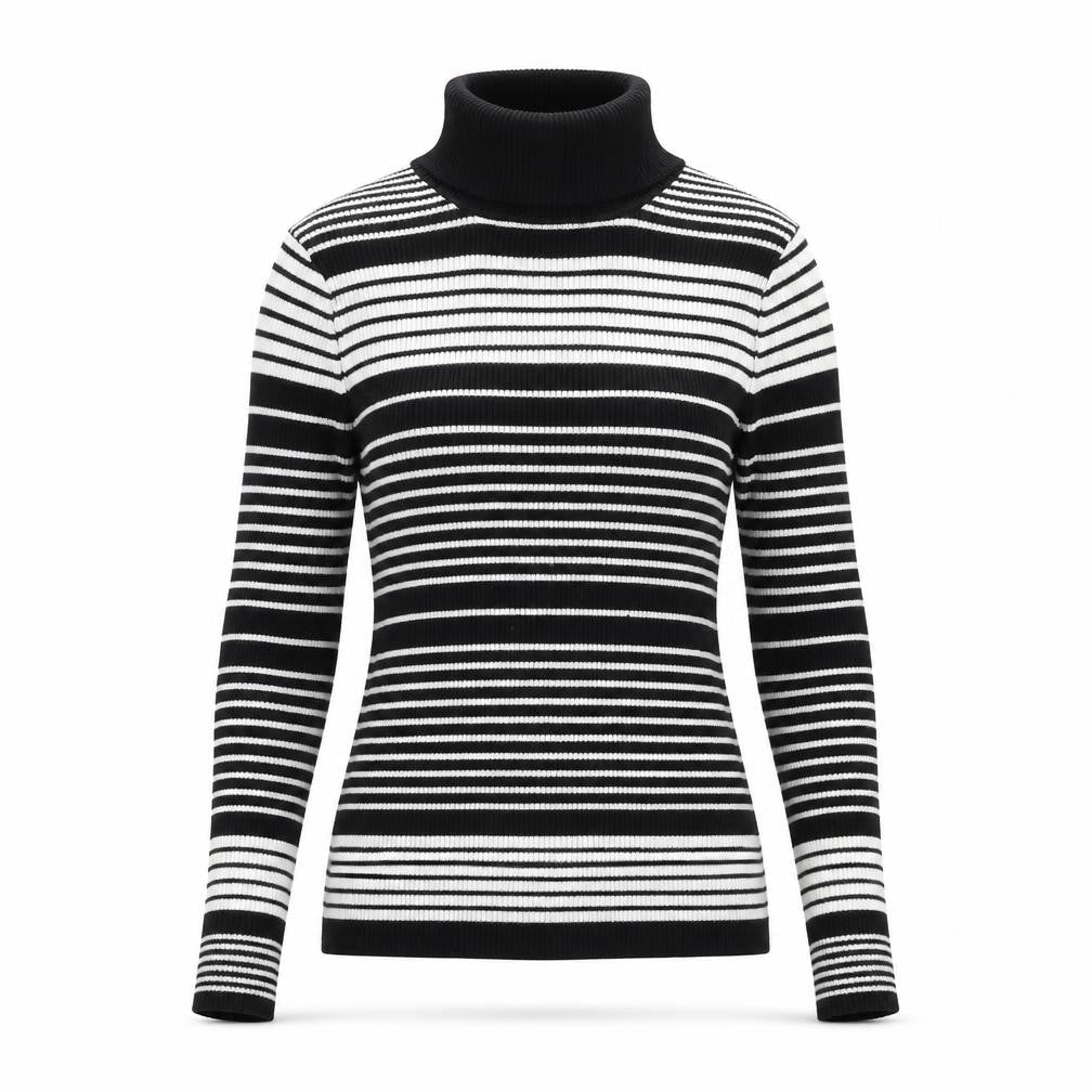 FOREVER 21 Womens Black Roll Neck Striped Rayon Pullover Jumper Size L