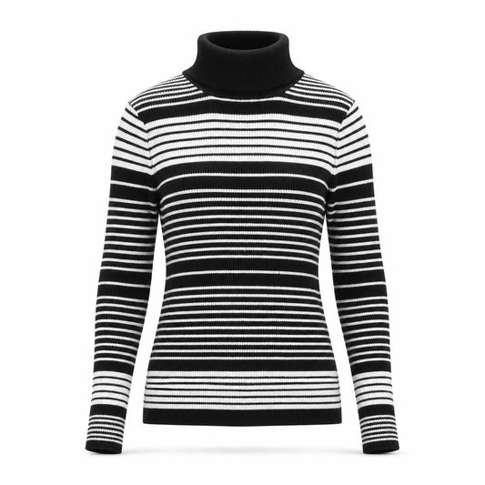Forever 21 Womens Black Roll Neck Striped Rayon Pullover Jumper Size L