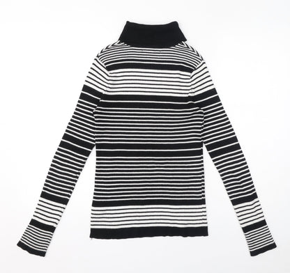 Forever 21 Womens Black Roll Neck Striped Rayon Pullover Jumper Size L