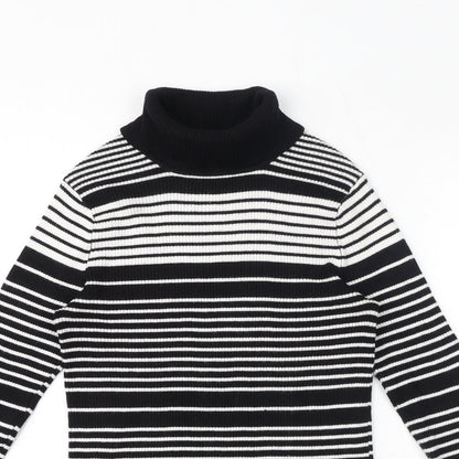 Forever 21 Womens Black Roll Neck Striped Rayon Pullover Jumper Size L