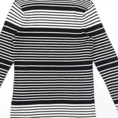 Forever 21 Womens Black Roll Neck Striped Rayon Pullover Jumper Size L