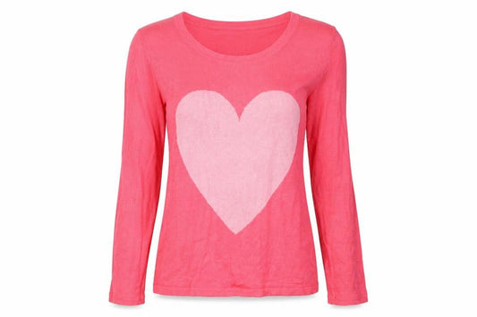 four [ti] four Womens Pink Acrylic Jersey T-Shirt Size S Round Neck - Heart