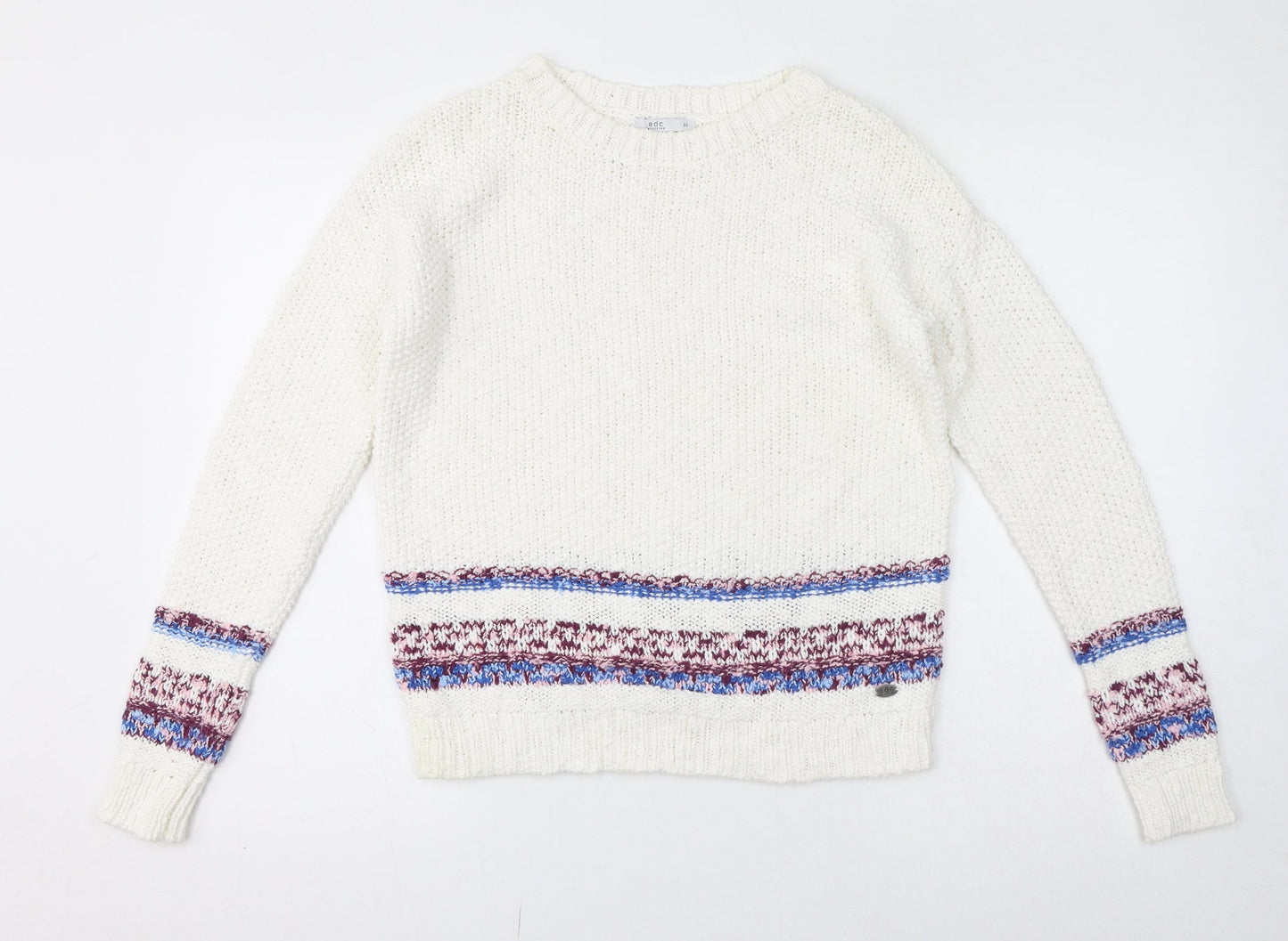 EDC Womens White Crew Neck Cotton Pullover Jumper Size XS