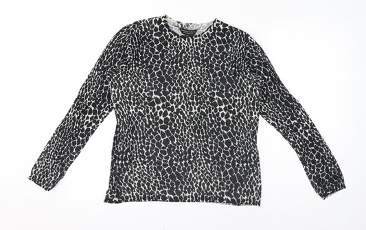 Dorothy Perkins Womens Black Animal Print Viscose Jersey T-Shirt Size 10 Crew Neck