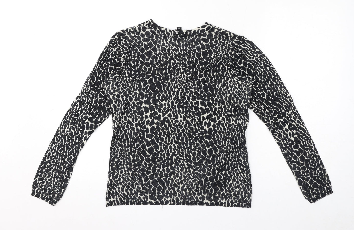Dorothy Perkins Womens Black Animal Print Viscose Jersey T-Shirt Size 10 Crew Neck
