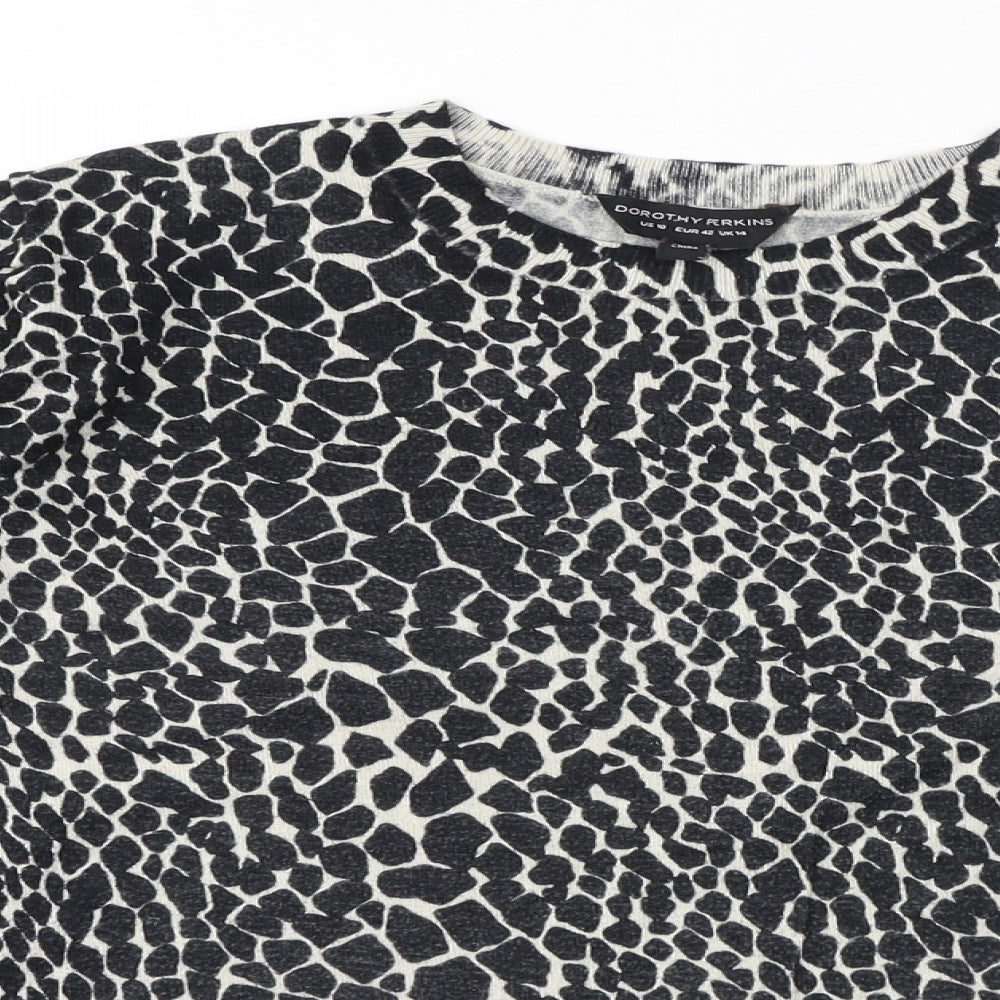 Dorothy Perkins Womens Black Animal Print Viscose Jersey T-Shirt Size 10 Crew Neck