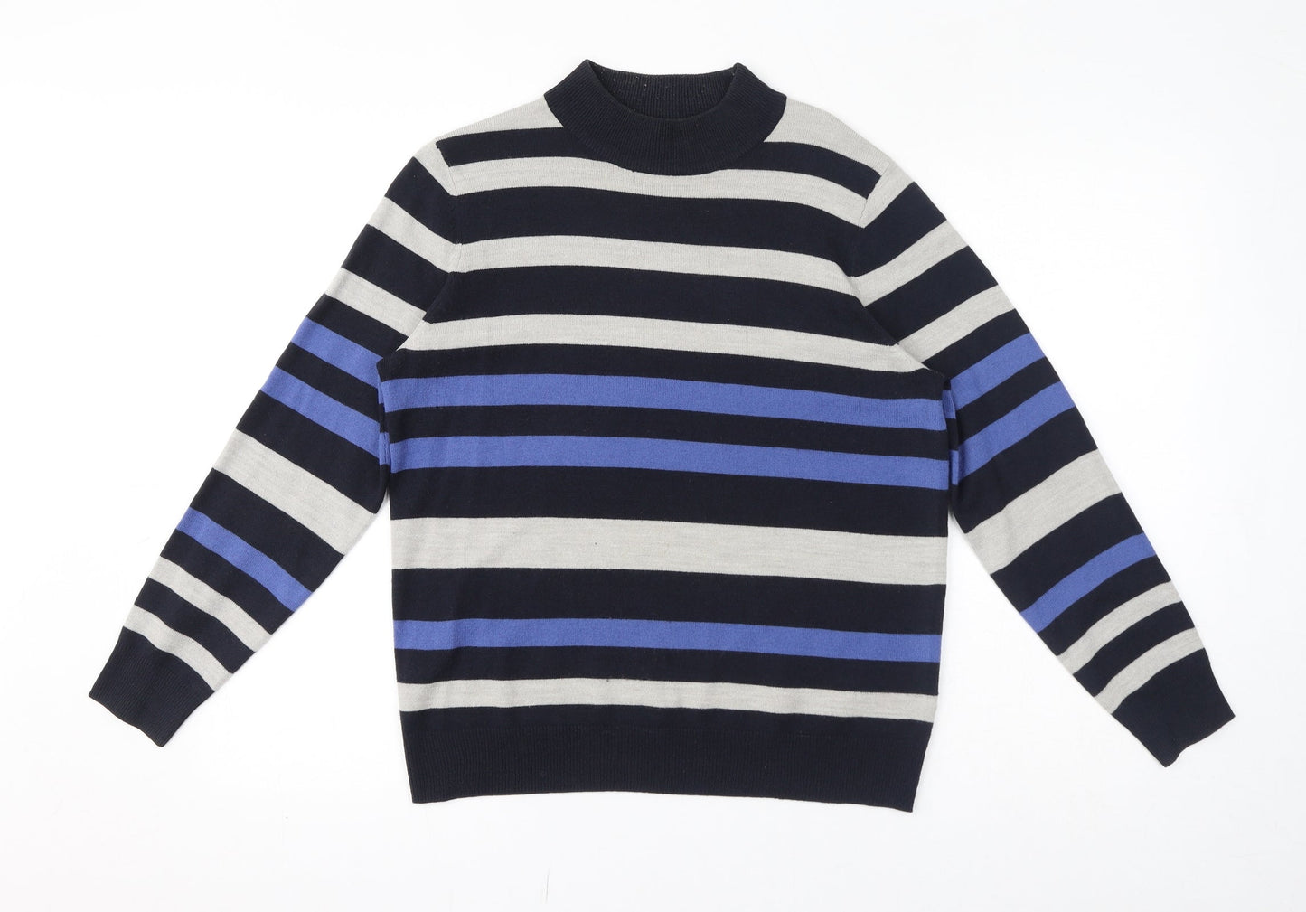 Classic Womens Blue Striped Acrylic Pullover Sweatshirt Size 12 Pullover