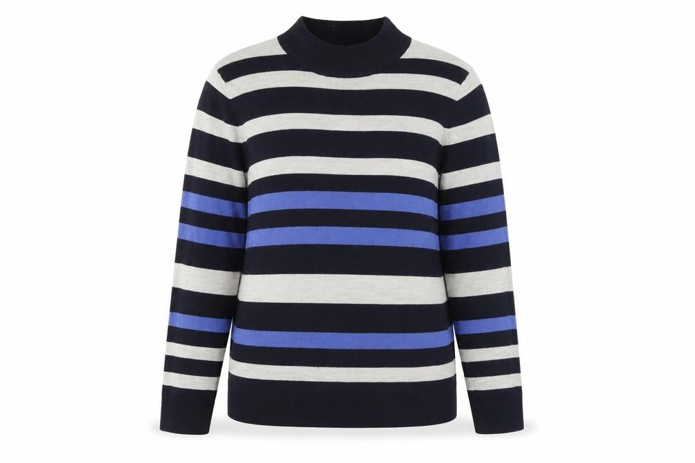 Classics Womens Blue Striped Acrylic Pullover Sweatshirt Size 12 Pullover