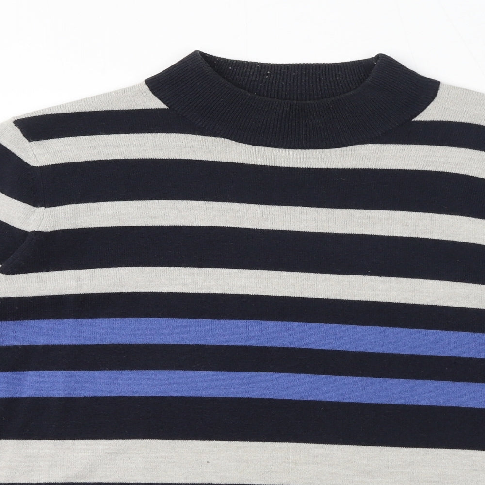 Classic Womens Blue Striped Acrylic Pullover Sweatshirt Size 12 Pullover