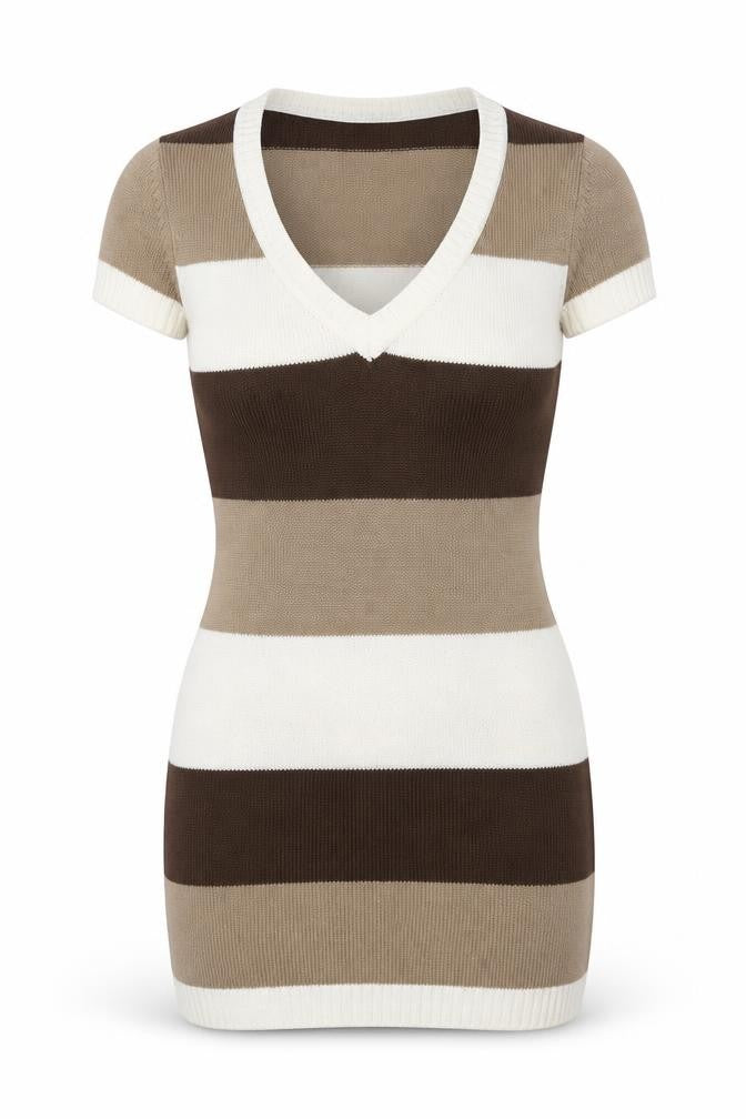 Terranova Womens Brown Striped Acrylic Bodycon Size S V-Neck Pullover