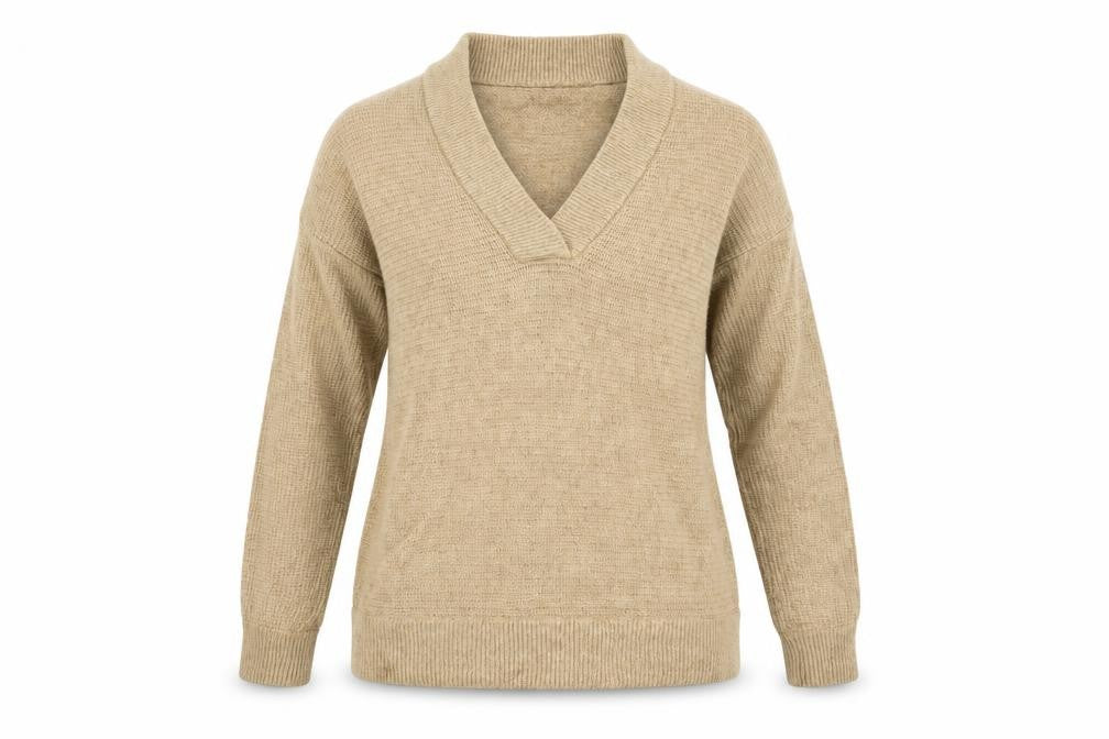 John Lewis Womens Brown V-Neck Nylon Pullover Jumper Size 10