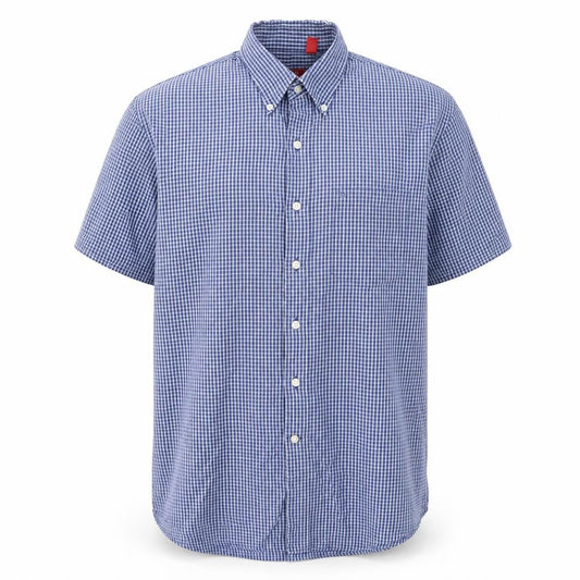 IZOD Mens Blue Plaid Cotton Button-Up Size L Collared Button - Pocket
