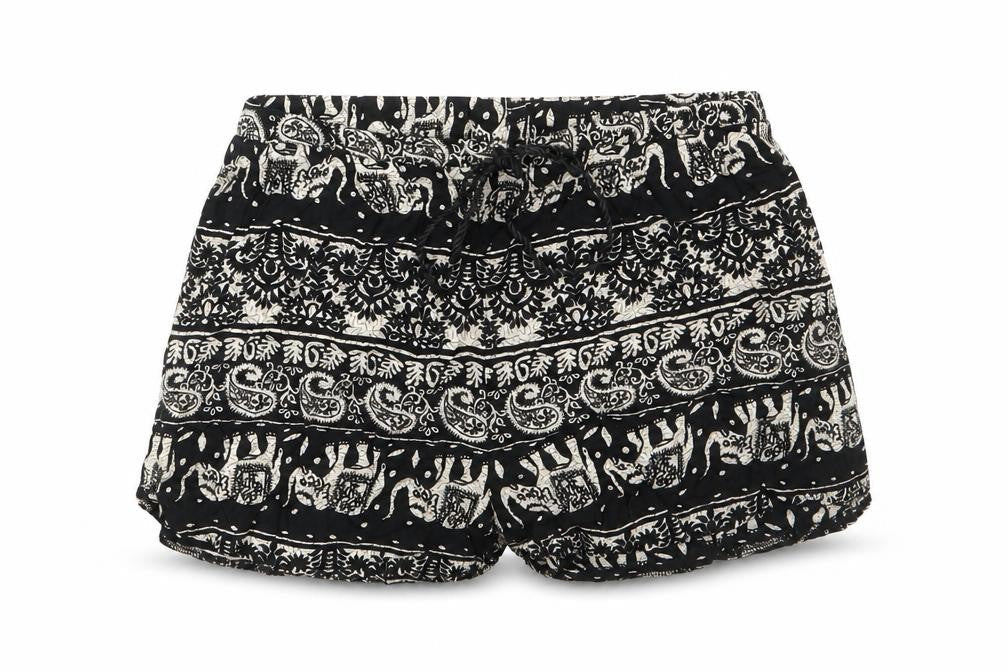 Missguided Womens Black Geometric Viscose Basic Shorts Size 6 Regular Drawstring - Elastic waist