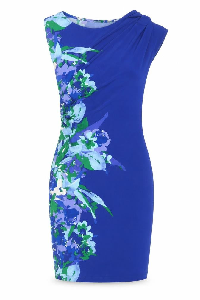 M&Co Womens Blue Floral Polyester Bodycon Size 8 Boat Neck Pullover