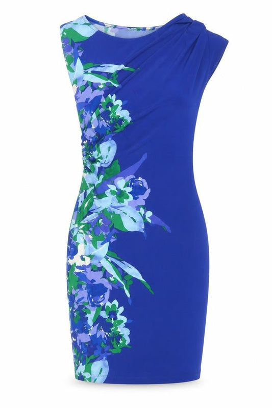 M&Co Womens Blue Floral Polyester Bodycon Size 8 Boat Neck Pullover