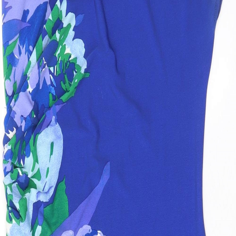 M&Co Womens Blue Floral Polyester Bodycon Size 8 Boat Neck Pullover
