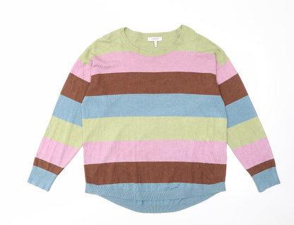 Additional front view of b.young women’s multicoloured crew neck striped viscose jumper, size L