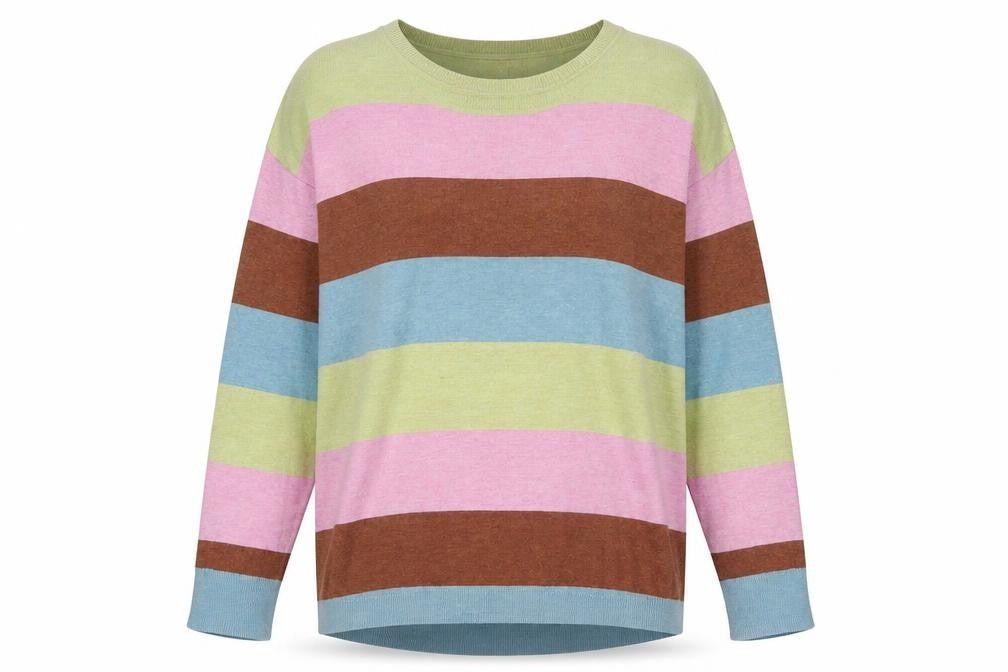 b.young Womens Multicoloured Crew Neck Striped Viscose Pullover Jumper Size L