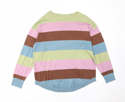 Back view of b.young women’s multicoloured crew neck striped viscose jumper, size L
