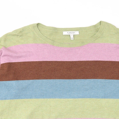 Close-up detail of b.young women’s multicoloured crew neck striped viscose jumper, size L