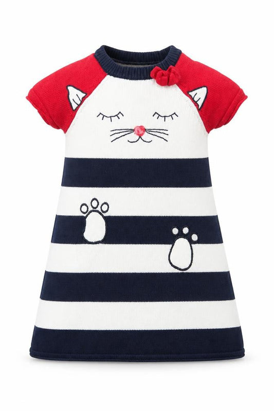 Bapster Girls Multicoloured Striped Cotton A-Line Size 3 Years Crew Neck Pullover - Cat, Embroided