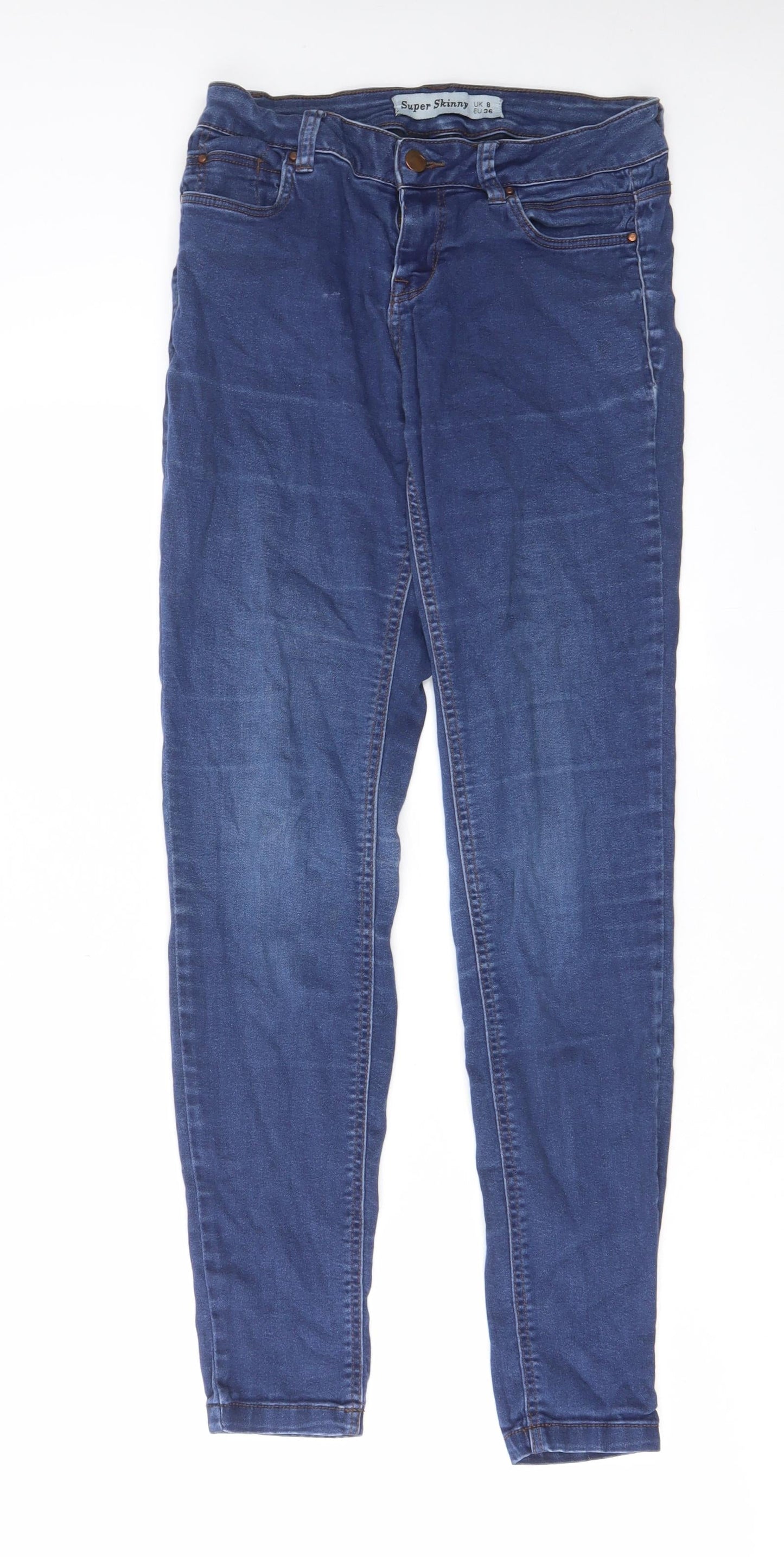 New Look Womens Blue Cotton Skinny Jeans Size 8 L28 in Regular Zip - Pockets, Belt Loops