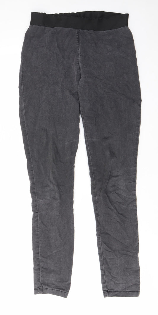 Marks and Spencer Womens Grey Cotton Skinny Jeans Size 12 L32 in Regular - Elastic waist