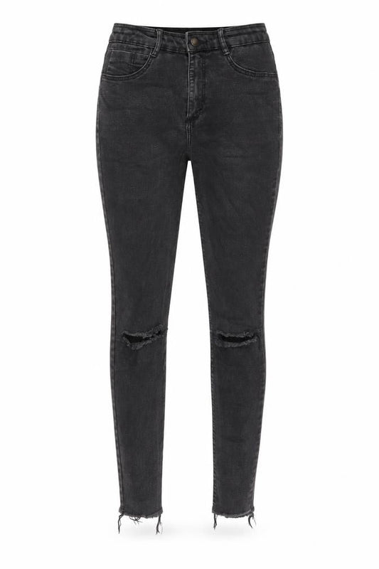Zara Womens Grey Cotton Skinny Jeans Size 8 L27 in Regular Zip - Pockets, Belt Loops, Open knee