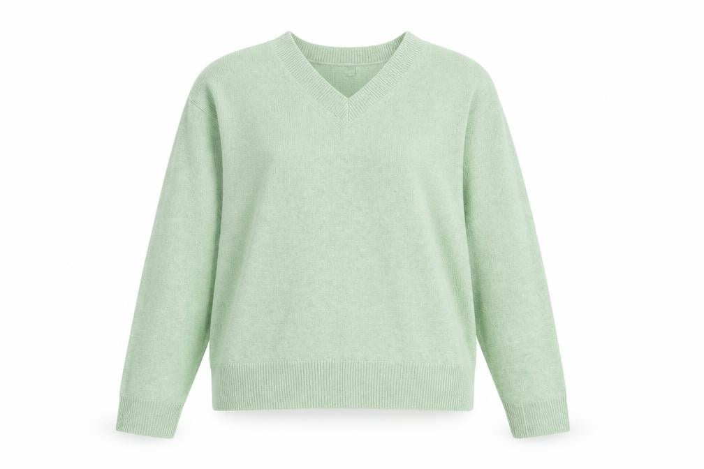 Marks & Spencer Womens Green V-Neck Polyester Pullover Jumper Size S