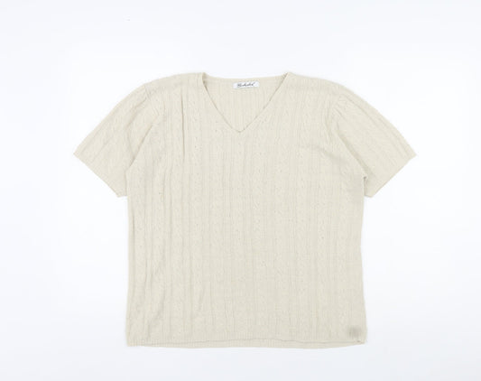 Berkertex Womens Beige V-Neck Acrylic Pullover Jumper Size 14