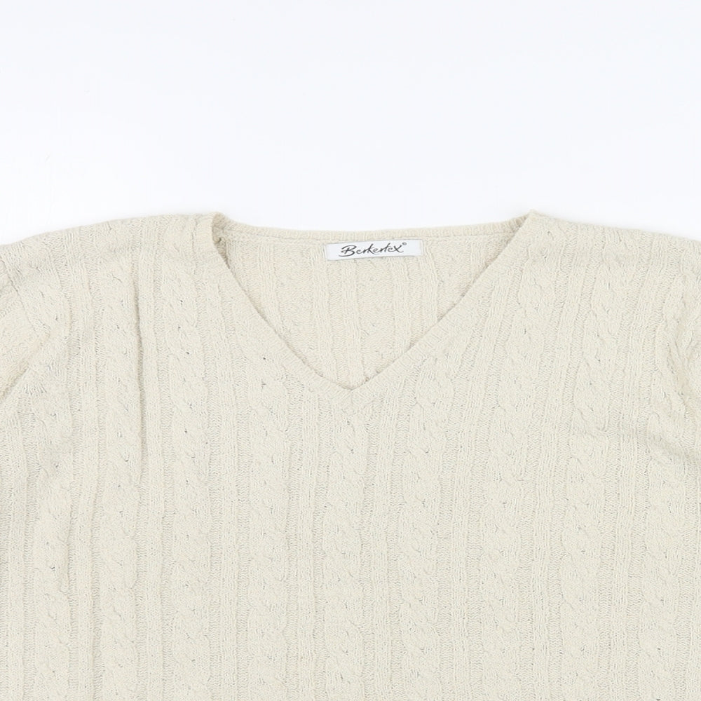 Berkertex Womens Beige V-Neck Acrylic Pullover Jumper Size 14