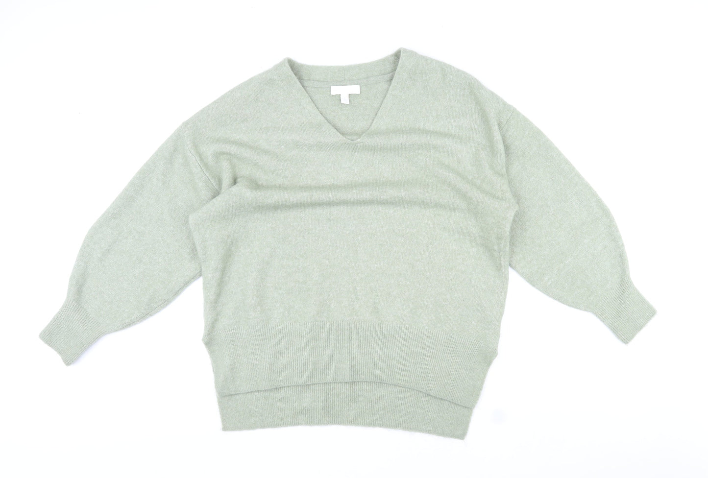 H&M Womens Green V-Neck Polyester Pullover Jumper Size M