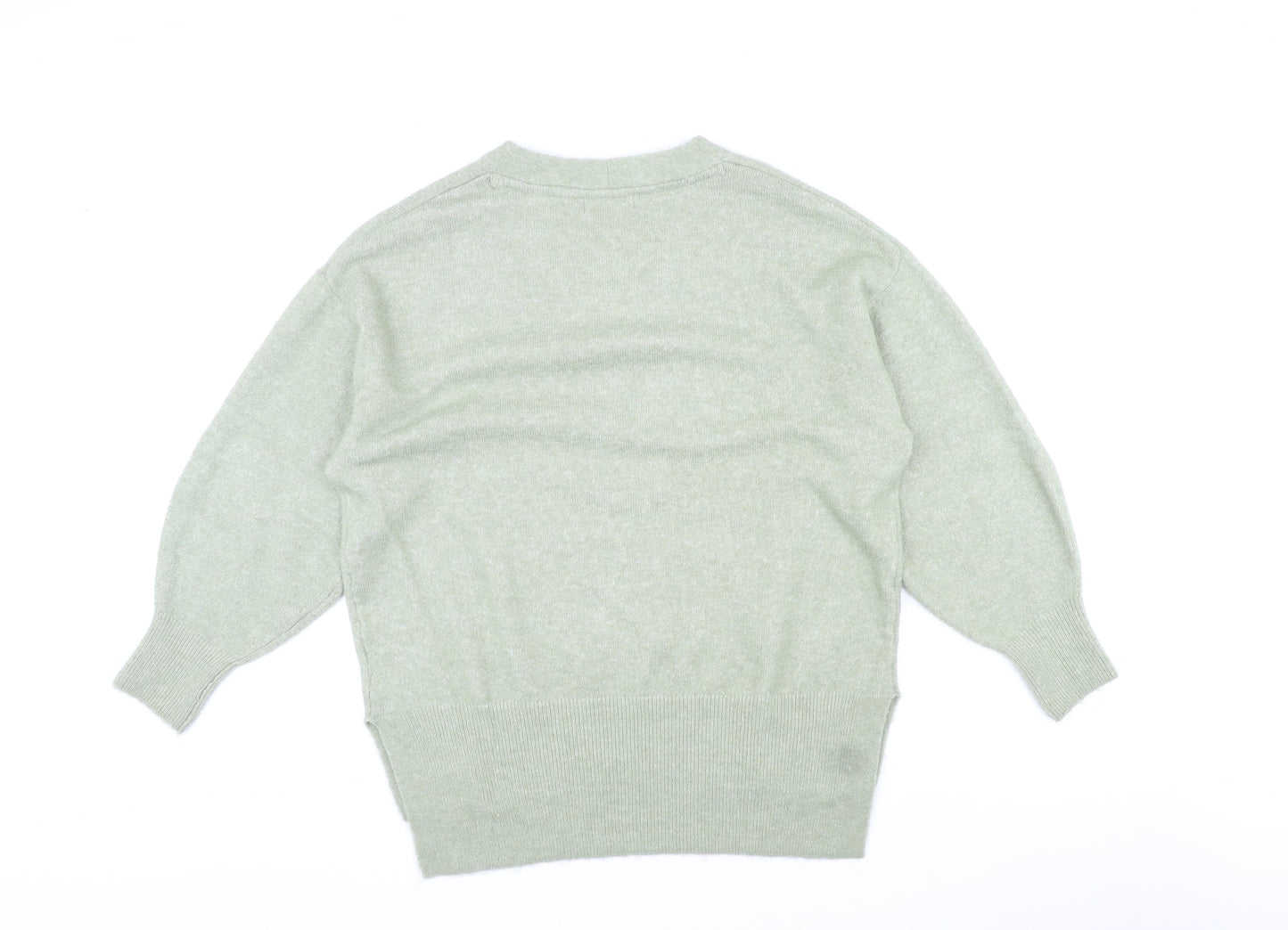 H&M Womens Green V-Neck Polyester Pullover Jumper Size M